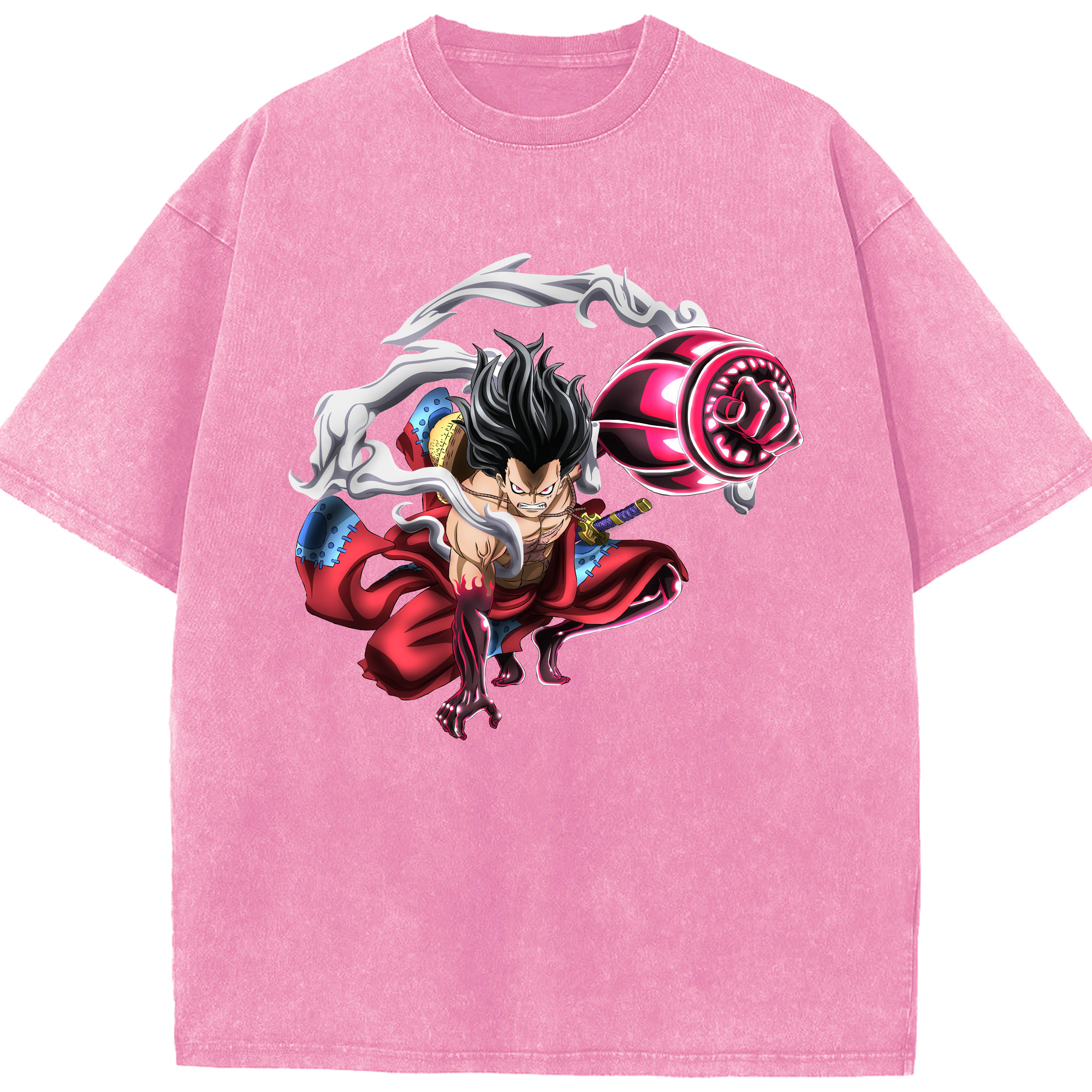 ワンピース モンキー・D・ルフィ ONE PIECE Monkey D. Luffy 綿100% ヴィンテージ風 半袖Tシャツ（フロントプリント）
